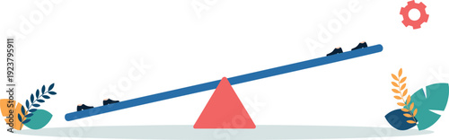 Business balance concept with seesaw comparison, teamwork productivity and management strategy vector illustration design concept