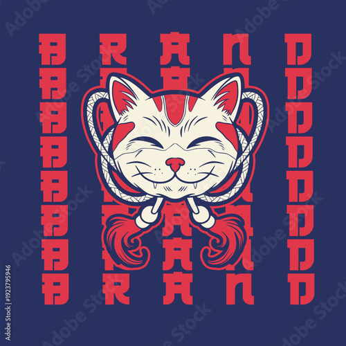 Cartoon maneki neko cat. Vector illustration	
