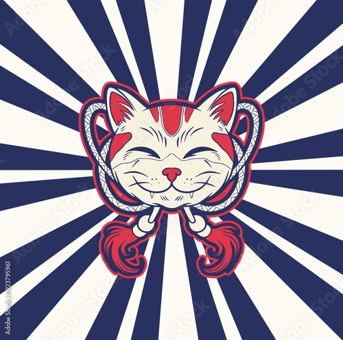 Cartoon maneki neko cat. Vector illustration	
