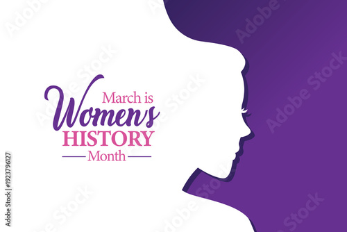 March Celebrated as Women's History Month, poster design with silhouette in white