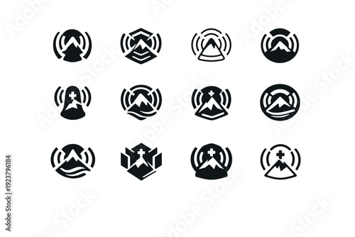 Search and rescue. Icon set. Set Logo of Search and rescue: emergency locator signal waves. harmonious logo variations of the same emblematic concept, each