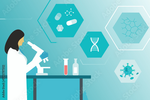 Scientist examining a sample under a microscope in a modern laboratory