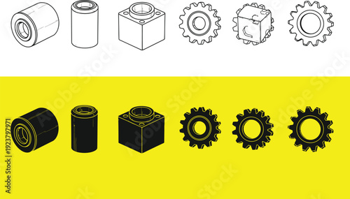 Mechanical gear and bearing illustrations