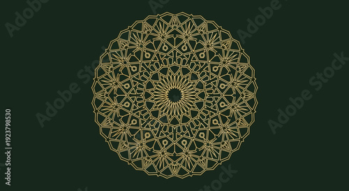 Elegant Golden Mandala Pattern on Dark Green Background, Intricate Symmetrical Design for Decorative Arts, Meditation, or Spiritual Themes
