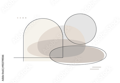 Abstract geometric composition with overlapping shapes and soft neutral colors