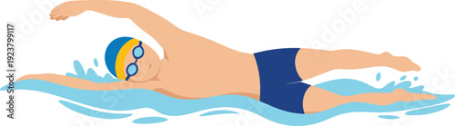 Professional swimmer training freestyle stroke in pool athletic fitness sport swimming activity healthy lifestyle illustration