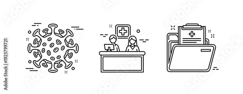 Healthcare consultation and medical records with virus illustration