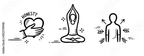 Icons of honesty, meditation, and personal growth