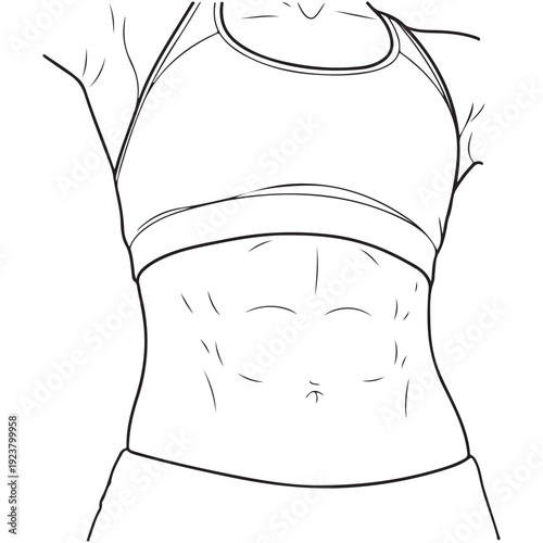 Line drawing illustration of a fit woman's torso with defined abs