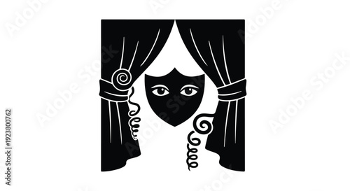 comedy tragedy mask peeking through curtains