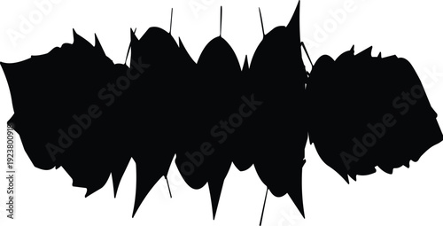 Black Silhouette of Various Autumn and Maple Tree Leaves Arranged in a Creative Horizontal Border for Seasonal Fall Nature Design Projects
