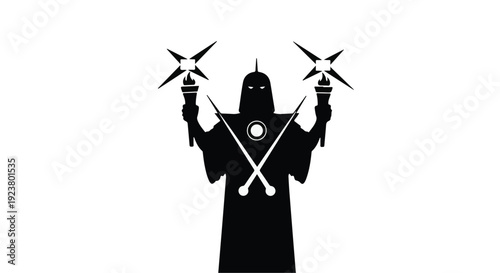 black silhouette of a hooded figure holding drone