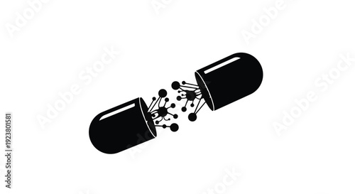 opened pill capsule with particles spilling out