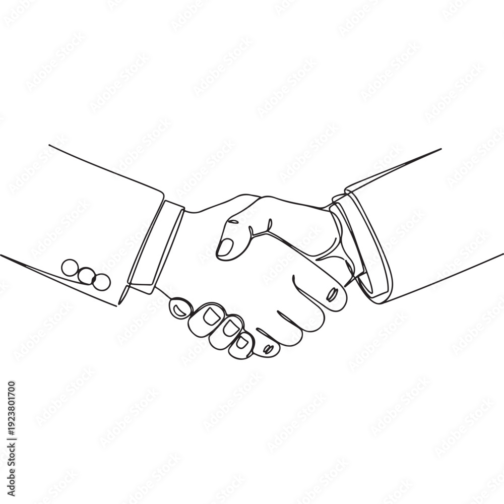 Fototapeta premium Business handshake, partnership and agreement concept, continuous line art