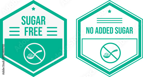 Sugar free and no added sugar hexagon badge set healthy food label