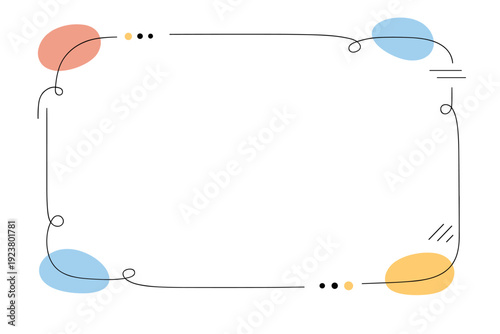 Abstract framing elements. Soft rounded shapes and thin lines forming a gentle frame around an empty central area. Clear focus zone, calm editorial balance,