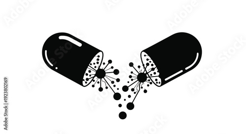 Black pills exploding into particles vector illustration