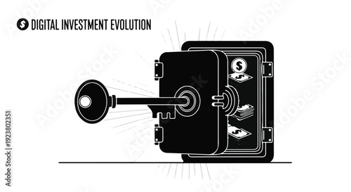Digital investment evolution concept with safe and key