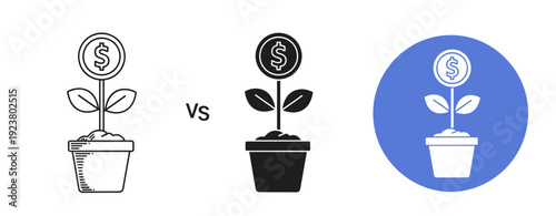 Dollar sign growing as plant in pot illustration
