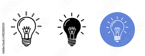 Three styles of light bulb icon depicting creativity and ideas