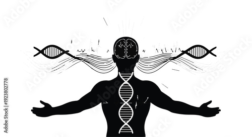 DNA helix human silhouette with fish symbols