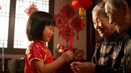 Chinese New Year Celebration - Generational Joy and Red Envelope Gift.