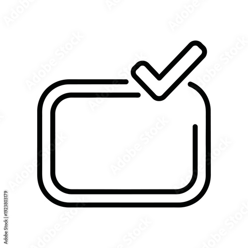 A minimalist line art icon of a checked checkbox on a white background, conveying approval and confirmation.