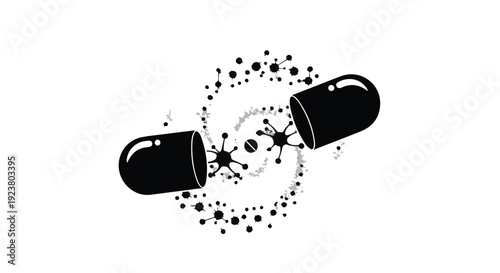 Broken medicine pill explosion vector illustration