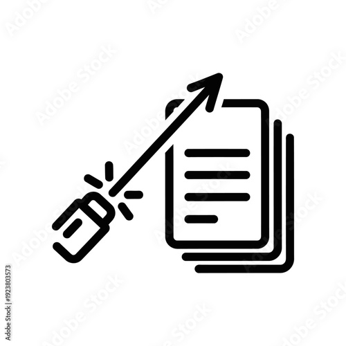 A minimalist line art illustration of a pen signing a document with a digital signature, symbolizing approval and authentication.