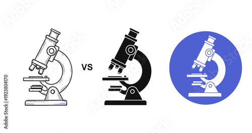 Evolution of microscope design: outline, solid, and modern icon comparison