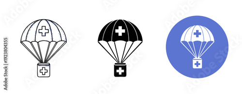 Medical parachute icons: cross symbol on parachute packs
