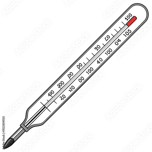 Ultra realistic thermometer with red mercury column