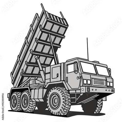 Gray of a mobile missile launcher truck vehicle military