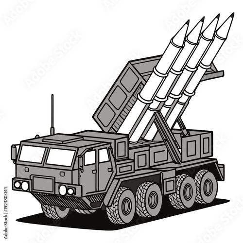 Gray truck with missiles on launcher missile launcher