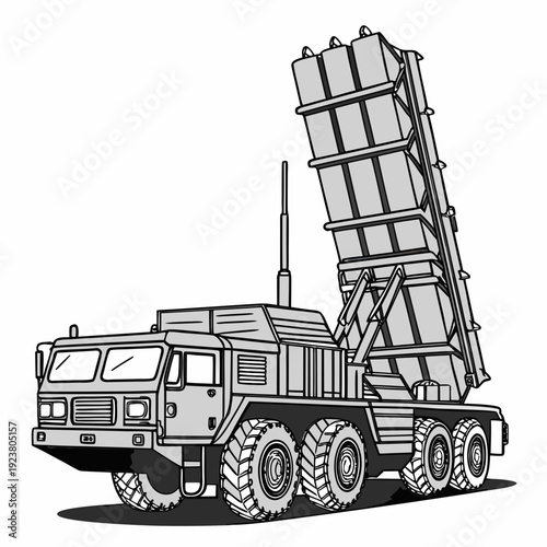 Gray truck with missile launcher vehicle military