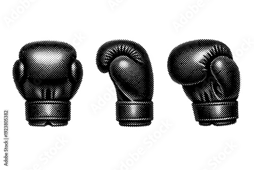 Sports silhouette boxing glove A boxing glove silhouette shown in three views including front view, side view, and three-quarter view. Black