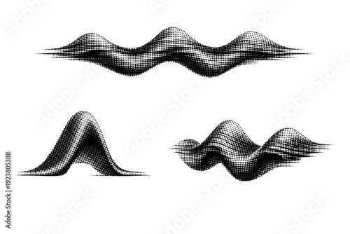 Halftone glitch element scanline wave A scanline wave distortion element is shown as a single object from three different views: front view,