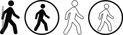 Pedestrian Walking Icon Set Vector Illustration, Human Walk Symbol Collection in Solid and Outline Style