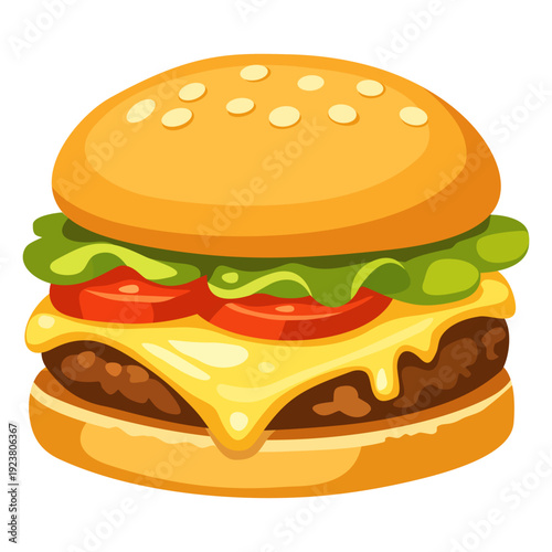 Cheeseburger With Melted Cheese Lettuce Tomato And Beef Patty Sesame Bun Fast Food