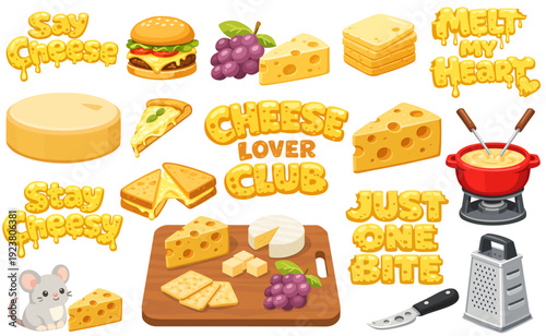 Cheese Set With Burger Pizza Fondue Lettering Tools And Dairy Collection