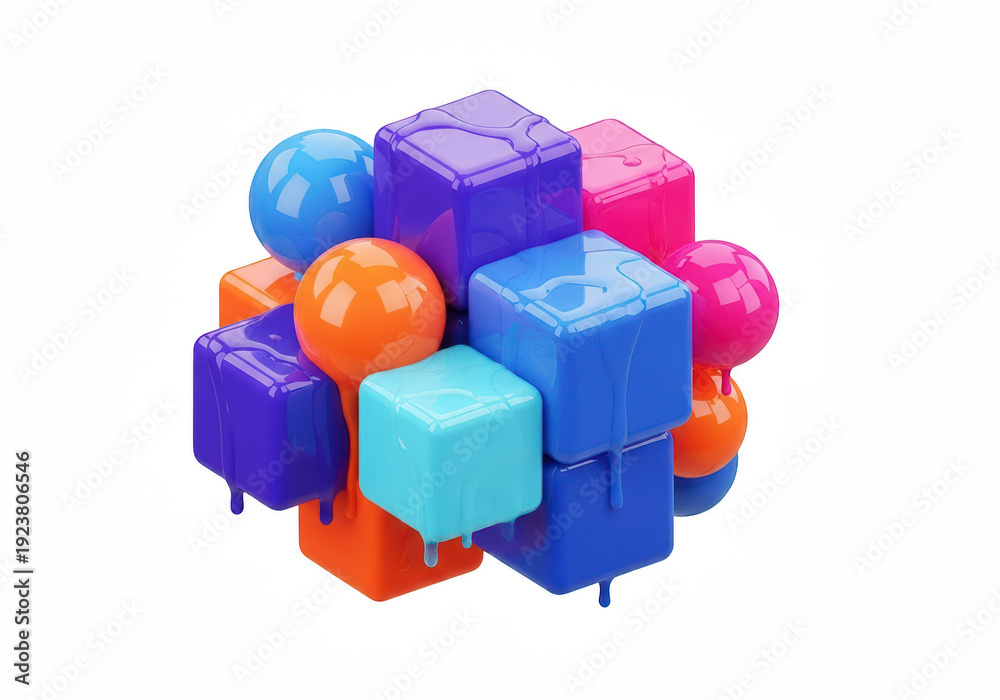Obraz premium Vibrant colorful cubes and spheres in modern artistic arrangement