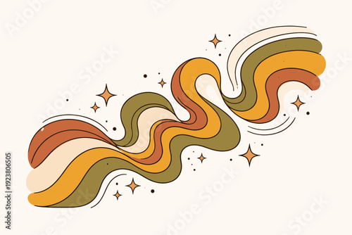 Retro 70s style vector. Abstract flowing shapes and bold curves inspired by 1970s graphic design, creating a warm and optimistic vintage