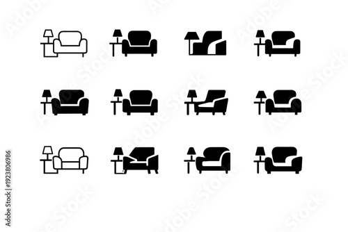Modern Design. Icon set. Set Logo of Modern Design: Minimal furniture outline. harmonious logo variations of the same emblematic concept (Minimal outline,