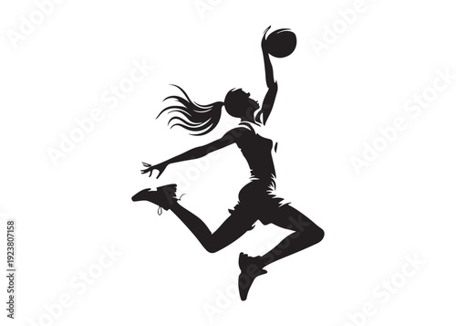 women's basketball dunking logo silhouette vector, basketball logo silhouette vector illustration, sport basketball logo vector, basketball player dunking logo vector silhouette on white background 