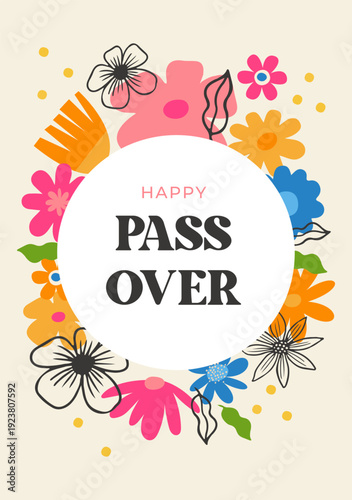 Happy Passover floral background, banner and poster design. Geometrical modern minimalist concept illustration