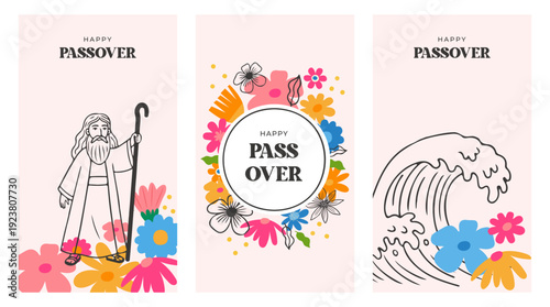 Happy Passover floral background, banner and poster design. Geometrical modern minimalist concept illustration