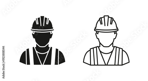 Labor day worker safety icon set with hard hats and high visibility vests Vector