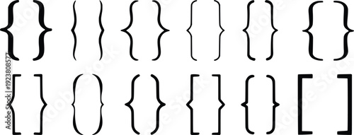Curly Brackets Set Collection Vector Illustration, Hand Drawn Brace Symbols, Decorative Typography Elements Isolated on White Background