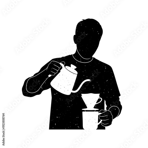 Man making pour over coffee silhouette