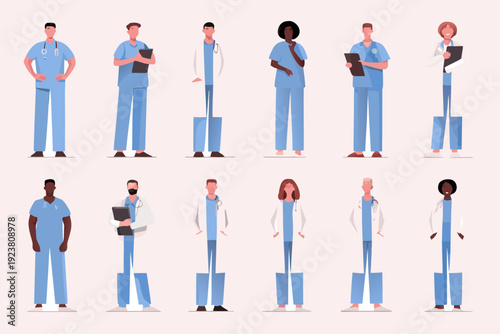 Diverse group of healthcare professionals standing in a uniform row